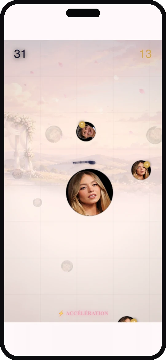 Capture d'écran iPhone : Fruit Ninja, on tranche les bulles aux visages des invités pour marquer