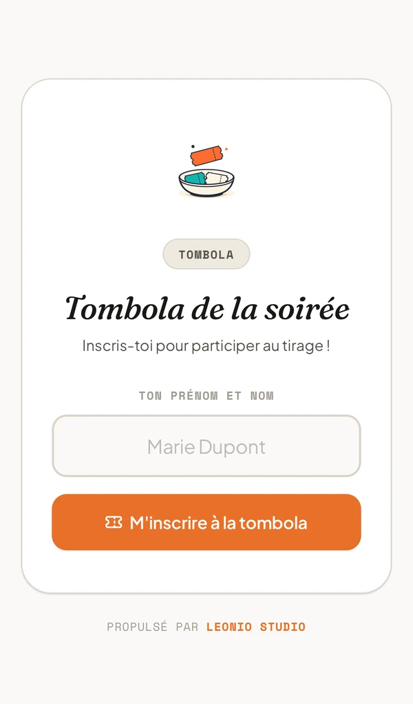 Écran invité : inscription à la tombola depuis son téléphone