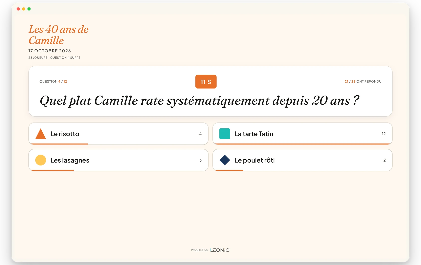 Quiz live grand écran : question et réponses en direct