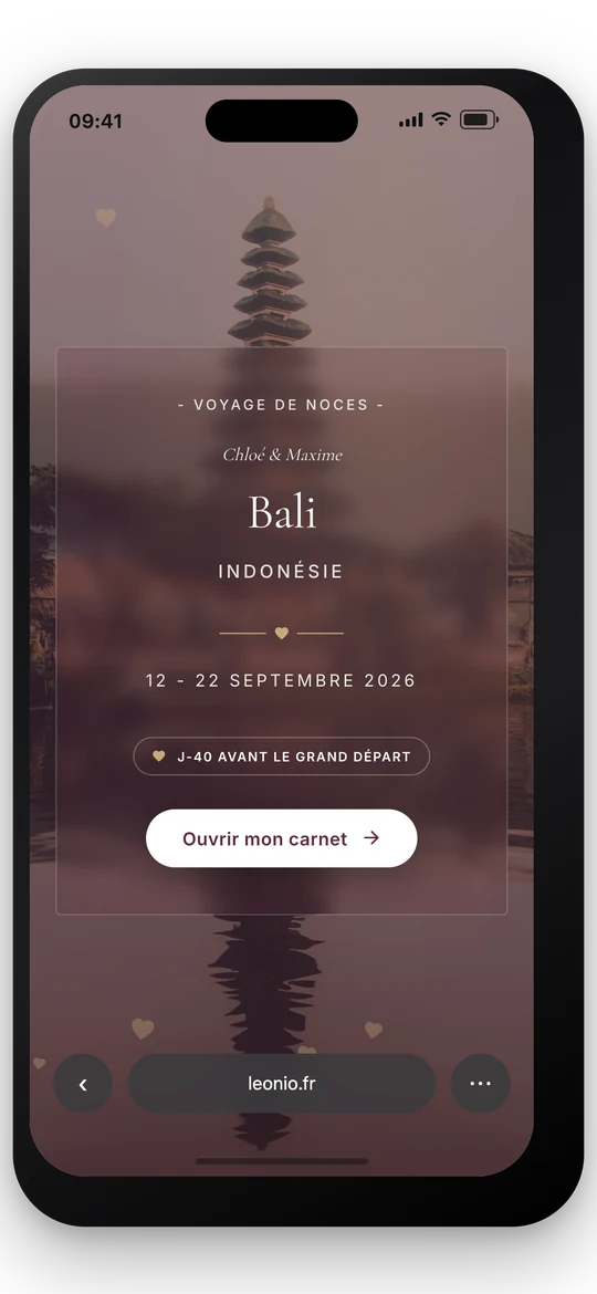 Carnet de voyage de noces Bali sur iPhone