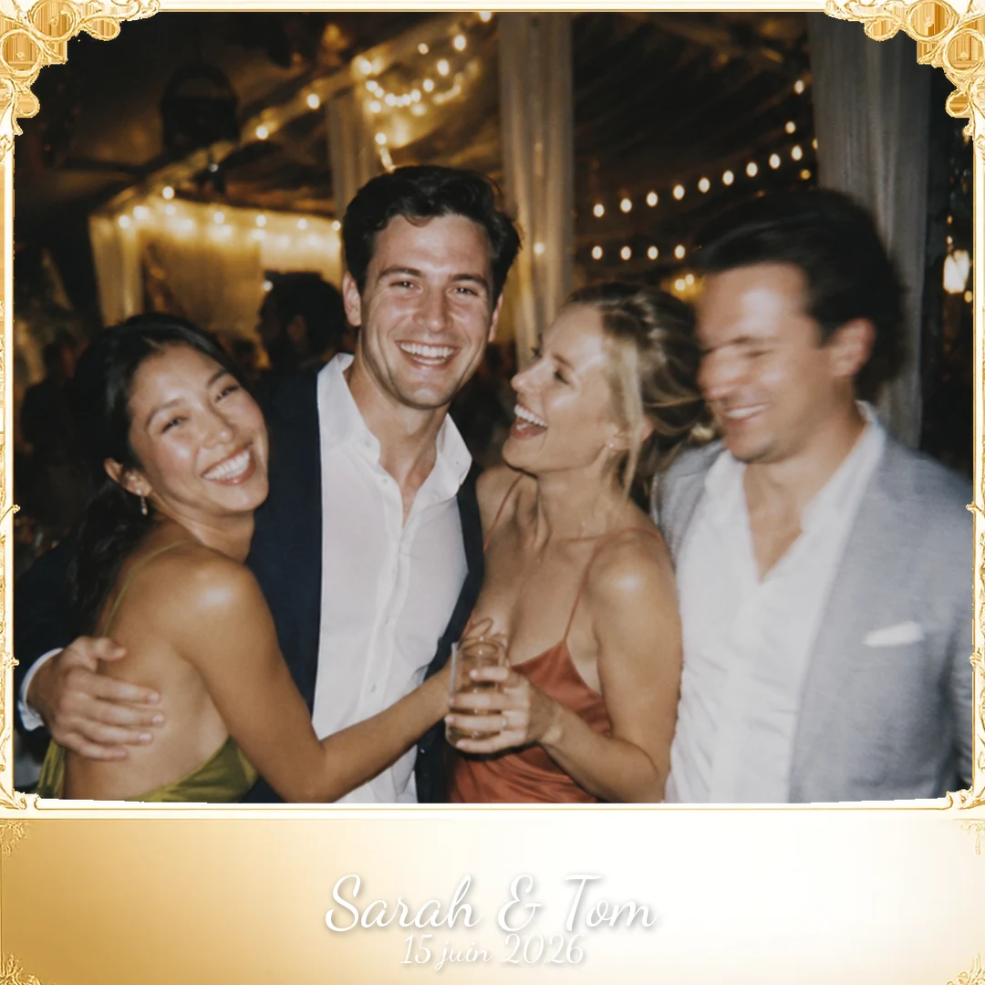 Polaroid groupe d'amis au mariage Sarah et Tom